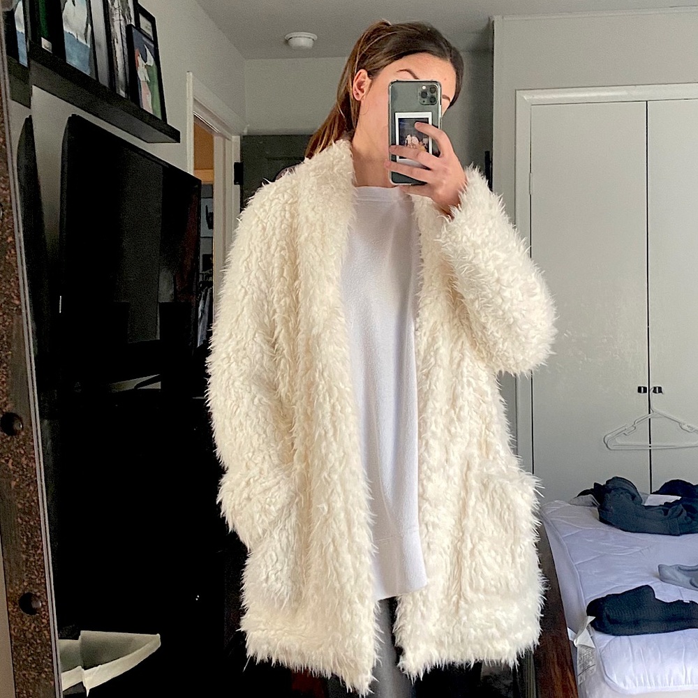 Fuzzy white oversized cardigan
